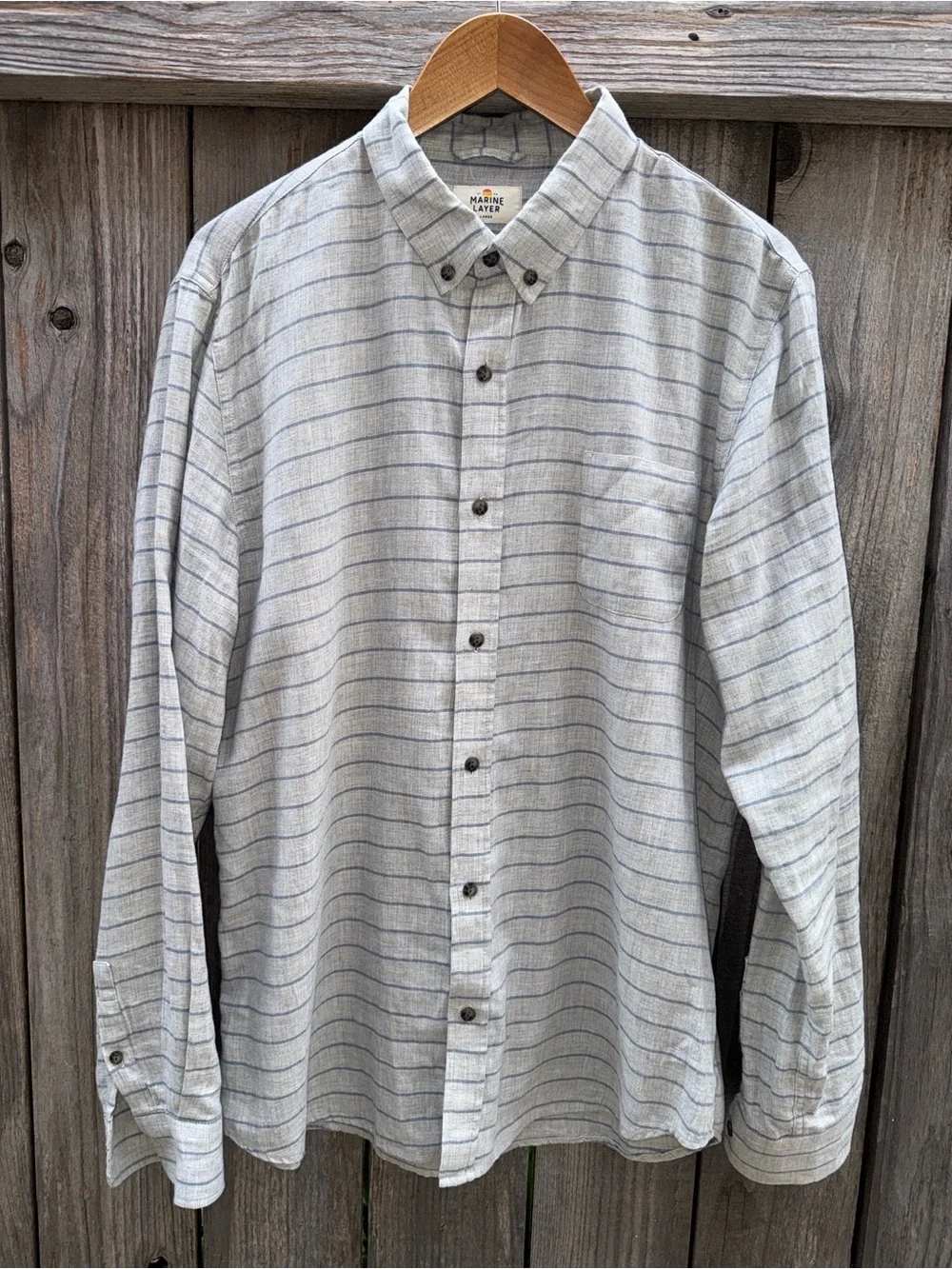 MARINE Layer Stripe Button Front Long Sleeve Shirt Size Large - Picture 1 of 7
